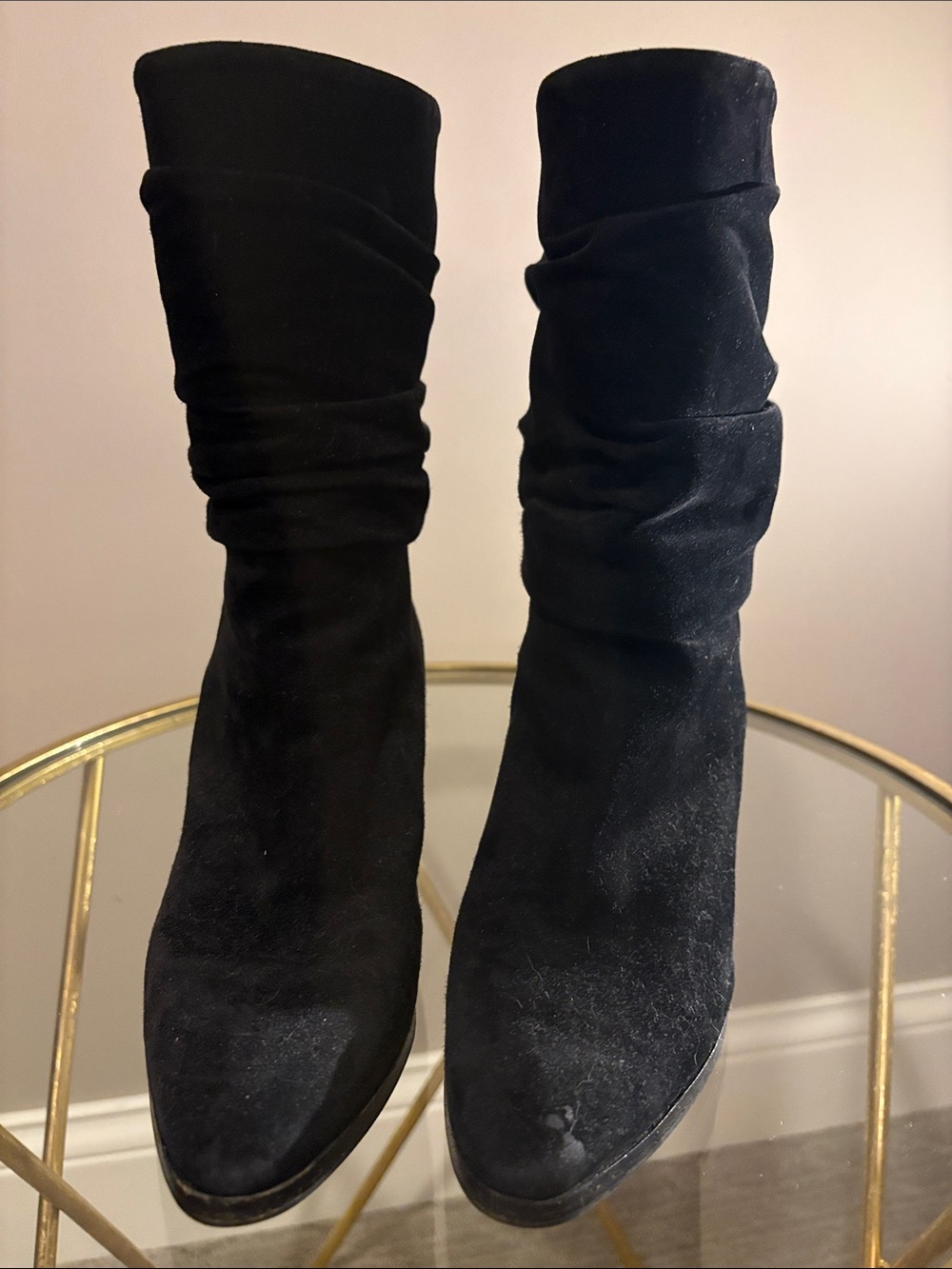 MANOLO BLAHNIK Black Suede Slouch Ankle Boots - Women's Fashion Booties